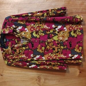 Alfani Split Neck Blouse Pink & Gold Watercolor Floral Stretch ¾-Sleeve Size 2X